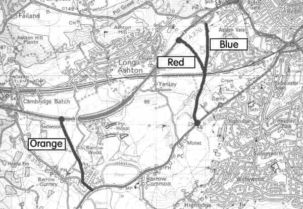 Map of the three A38-A370 link road options